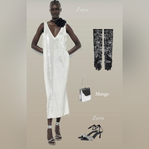 ZARA white sequins midi dress size extra small - Picture 2 of 16